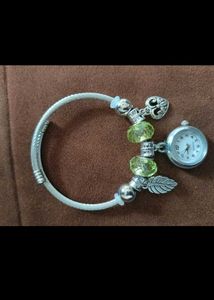 Charm Bangle Watch with Green Beads