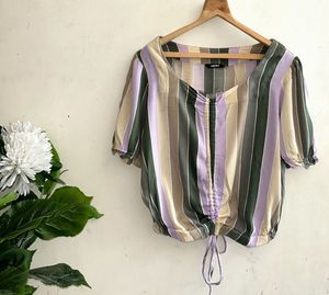 Nuon by Westside Striped Drawstring Crop Top