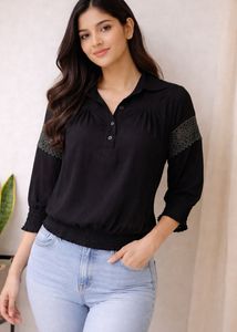 Chic Black Lace Detail Shirt Top