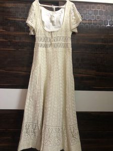Ivory Lace Maxi Dress with Flutter Sleeves
