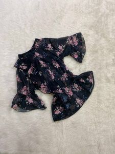Floral Bell Sleeve Sheer Top