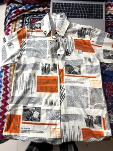 Unique Newspaper Print Button-Up Shirt