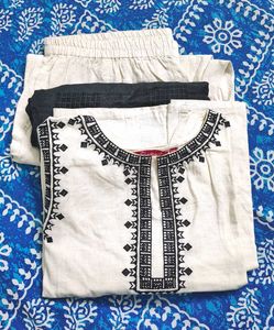 Combo Of White Shrug & WINERED Cotton Kurta Se