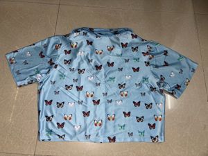 Butterfly Print Crop Shirt