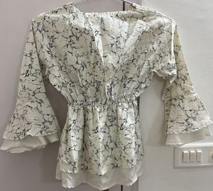 Bell Sleeve Marble Print Top