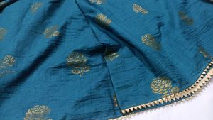 Elegant Teal Saree with Gold Floral Print