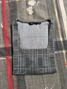 Chic Grey Textured Square Neck Top