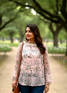 Floral Print Ruffle Neck Blouse