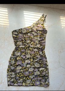 One Shoulder Floral Print Mini Dress