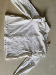Cute White Textured Button-Up Top