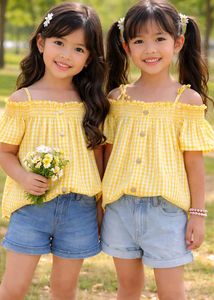 Yellow Gingham Off-Shoulder Top