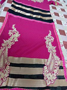 Elegant Pink suit with Gold &amp; Black embroided