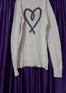 White Rope Heart Sweater