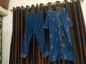 Blue Floral Print Kurta Set