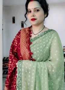 Elegant Sequined Green Saree