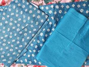Blue Printed Kurta Set with Embellishment(unstitch