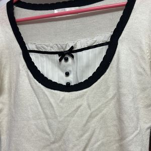 Chic Cream &amp; Black Trim Top