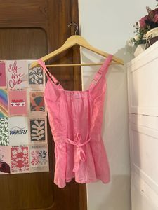 Cute Pink Eyelet Peplum Top