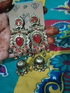 Vintage Red Stone Jhumka Earrings