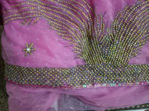 Beautiful Pink heavy stone work party' Saree