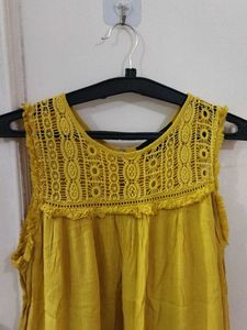 Yellow Crochet Neck Sleeveless Top