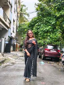 Elegant Black Embroidered Saree