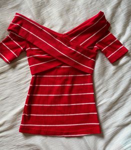 SHEIN Red & White Striped Bodycon Top