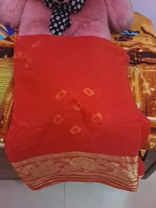 Red Bandhani Saree with golden border 💃💃🎉🎉