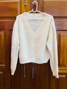 Cozy V-Neck Cream Knit Sweater