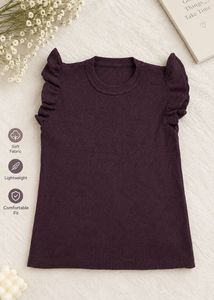 Cute Ruffle Sleeve Ribbed Top