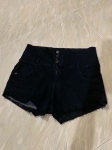 Black High-Waisted Denim Shorts
