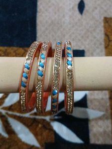 Elegant Gold &amp; Blue Bangle Set