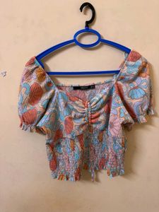 Retro Floral Smocked Crop Top