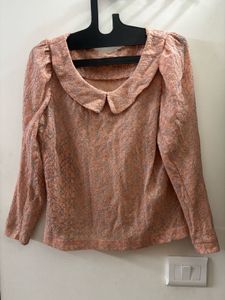 Elegant Peach Textured Peter Pan Collar Top
