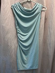 H&amp;M Sage Green One-Shoulder Ruched Mini Dress