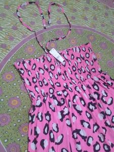 Cute Pink Leopard Print Smocked Dress