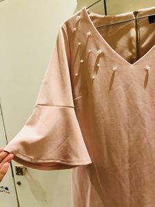 Elegant Pearl Detail Bell Sleeve Dress