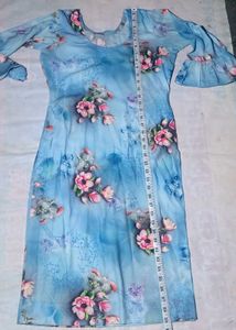Elegant Sky Blue Floral Georgette Long Gown Set