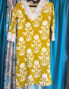 Mustard Yellow Kurta with White Floral Print