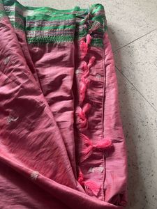 Elegant Pink Saree with Green Border
