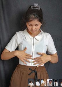 White Zip-Up Collared Crop Top