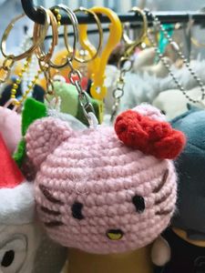 Crocheted Pink Hello Kitty Keychain