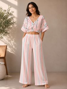 Striped Floral Kimono Top with pants