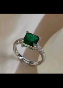 Emerald Cut  Ring green stone