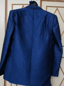 Men's Blue Suit with Tie and Pocket Square