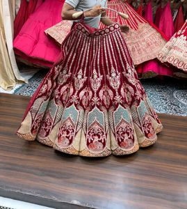 Exquisite Maroon Velvet Lehenga Choli