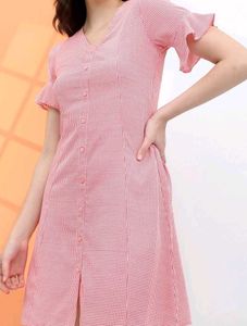 Red Gingham Dress Around Knee Length