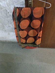 Stylish Orange Saree with Polka Dots