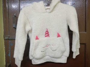 Girls White Unicorn Hoodie