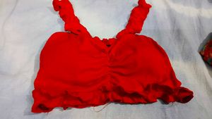 Chic Red Ruched Crop Top